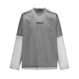 Unisex long-sleeved shirt autum color-blocked fake two-piece
