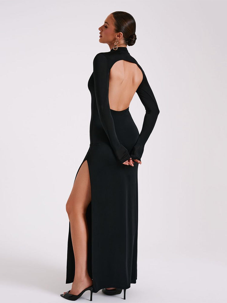Women Dresses Winter Women's Clothing Long Sleeve Split Maxi Dress