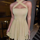 Women Dresses Dress Sling Waist Pleated Backless Dress