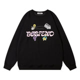 Men Hoodie Fun Letter Print round Neck Long Sleeve Sweater