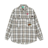 Men Long Sleeved T Shirt Badge Plaid Long Sleeve Shirt Outer Wear Men's Vintage Loose Spring and Autumn