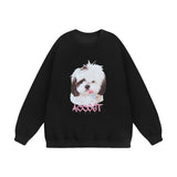 Men Hoodie Loose Sweater Men's Hip Hop Animal Dog Printed round Neck Long Sleeve Pullover