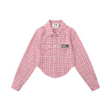Women Long Sleeve Shirt Short Plaid Shirt Female Long Sleeve Shirt