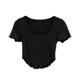 Women T-Shirt Top Summer Short Sleeve Slim-Fit T-shirt with round Neck