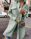Plaid Trench Coat Autumn and Winter New Mid-Length Houndstooth Women's Printed Wear