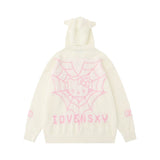 Women Sweater Spider Web Hello Kitty Hooded Sweater Female Loose Casual Sweater
