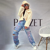 Women Cargo Pants Jeans Women's Printed Casual Autumn and Winter