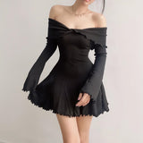 Women Dresses Sexy Strapless Long Sleeve Knitted Dress