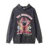 Men Hoodie Flame Print Distressed Washed Hooded Hoodie Pullover Sports Hoodie for Men