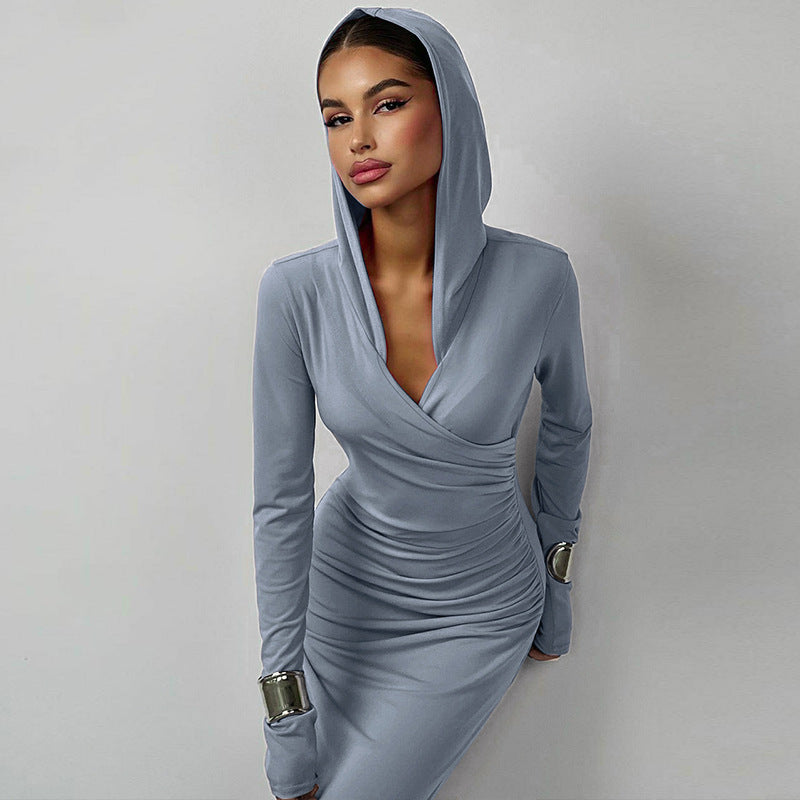 Women Dresses Women Winter Slim-Fit Hood Sports Dress