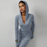 Women Dresses Women Winter Slim-Fit Hood Sports Dress