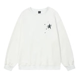 Men Hoodie Pentagram Puff Print round Neck Loose Sweatshirt