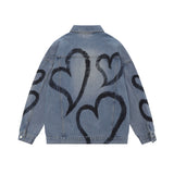 Men Denim Jacket Men's Love Denim Jacket Spring and Autumn Loose Jacket
