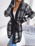 Plaid Trench Coat Ins Style Autumn and Winter Plaid Casual Cardigan Sweater Coat