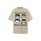 American vintage street T-shirt cartoon character print men loose half sleeve