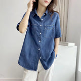 Women T-Shirt Vintage Denim Shirt Women Summer Loose Design