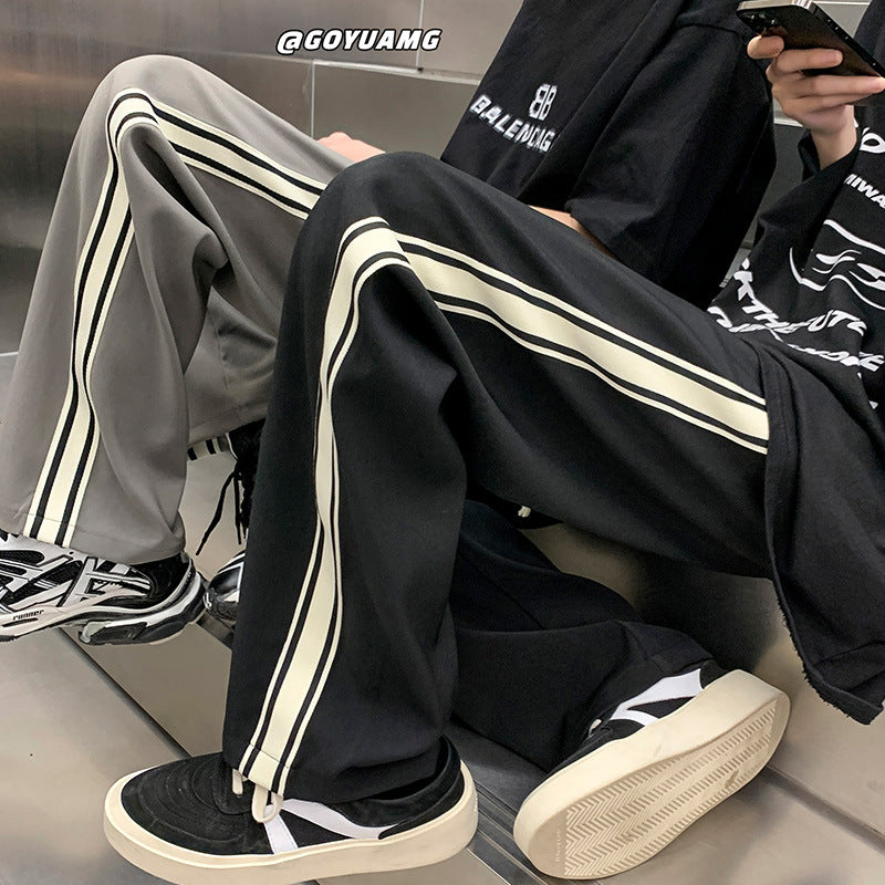 Men Sweatpants Ribbon Matching Ice Silk Casual Pants Men's Sports Pants