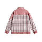 Unisex Jacket Autumn Fashion Plaid Colorblock Leather Coat
