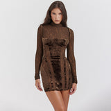 Women's Dresses Women's Autumn Patchwork round Neck Long Sleeve Sexy Dress