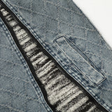 Men Denim Jacket Washed Do the Old Cowboy Sweatshirt Plaid Stitching Design Hooded Pullover