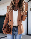 Plaid Trench Coat Long Sleeve Double Breasted Fashion Print Blazer