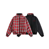 Unisex Jacket Women's Winter Red Plaid Stand Collar Two-Sided Clothing