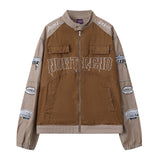 Men Denim Jacket Men's Stitching Embroidered Letters Washed and Worn Denim Jacket