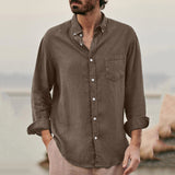Men Shirt Loose Long Sleeve Lapel Shirt Coat Men