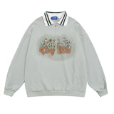 Men Hoodie Letter Printed Polo Shirt Sweater Men's Spring and Autumn Long Sleeve Lapel