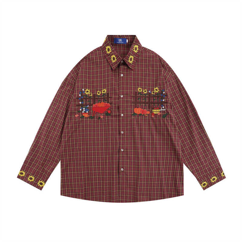 Men Long Sleeved T Shirt Fine Plaid Long Sleeve Shirt Menswear Fashion Brand Loose Casual Polo Collar Outer Shirt