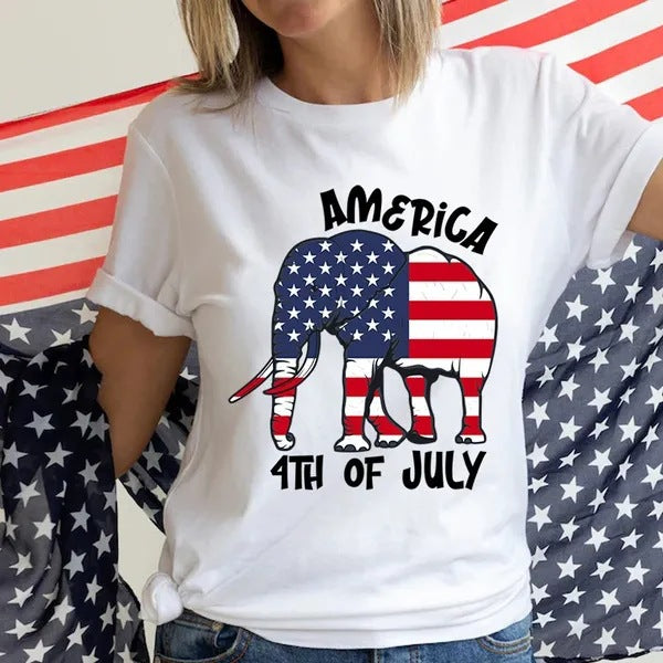 Women's Independence Day T Shirt round Neck Short Sleeve T-shirt Women's Top