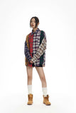 Unisex Jacket Autumn Contrast Color Striped Plaid Shirt