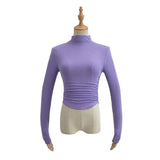 Women T-Shirt Slim Fit Turtleneck Ins Style Autumn Short Elastic Top for Women