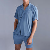 Men Co-Ords Summer Fashion Casual Dark Blue T-shirt Shirt Shorts