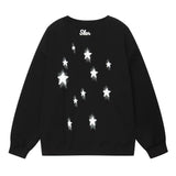 Men Hoodie Pentagram Puff Print round Neck Loose Sweatshirt