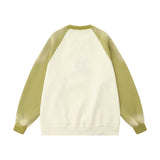 Men Hoodie Color-Block Raglan Sleeves Inkjet Sweater Flocking Letter Embroidery Pullover Loose