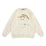 Men Hoodie Cartoon Pattern Towel Embroidery round Neck Sweater