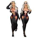 Women Dresses Summer round Neck Long Sleeve Sexy Body Print Long Dress