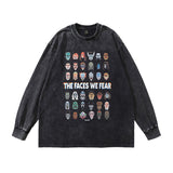 Men Long Sleeve Shirt Vintage Distressed Long Sleeve T-shirt Men and Women Oversize Couple