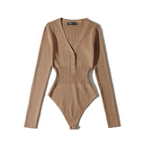 Women T-Shirt Spring V-neck Long-Sleeved Knitted Jumpsuit for Women