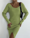 Women Sweater Dress Woolen Skirt Tight Sexy Slit Knit Dress