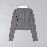 Women T-Shirt Shirt Lapel Short Slim Fit Long-Sleeved T-shirt