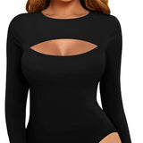 Women Jumpsuit Long Sleeve T-shirt Stretch Long Sleeve Base Bodysuit