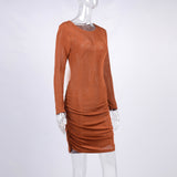 Women Dresses Autumn Long Sleeve round Neck Pleating Sheath Dress Women