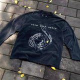 Men T-shirts Vintage retro heavy washed old European and American hip hop men's and women's loose long-sleeved T-shirts