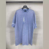Men T-shirts Double Ring Flame Printing Washed Old Short Sleeve T-Shirts Loose