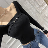 Women Long Sleeve Shirt Tube Top Vest Long Sleeve