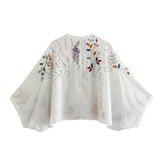 Women T-Shirt Summer V-neck Loose Embroidered Cotton Short Shirt for Women