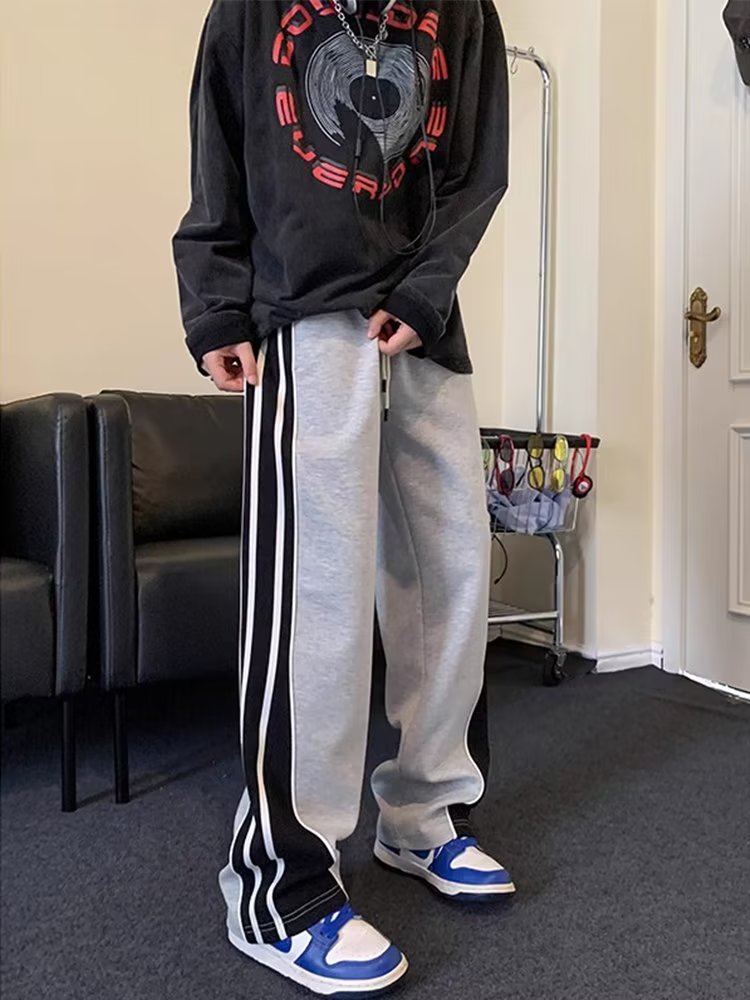 Men Sweatpants Fall Sports Pants Loose Straight Wide Leg Casual