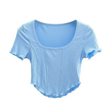 Women T-Shirt Top Summer Short Sleeve Slim-Fit T-shirt with round Neck